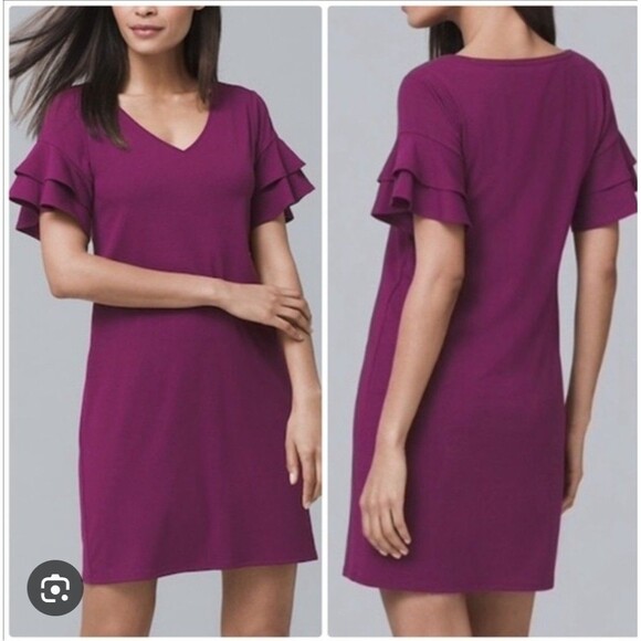WHBM White House Black Market Sheath Dress XS Purple Short Sleeves Stretch Knit - Picture 2 of 13